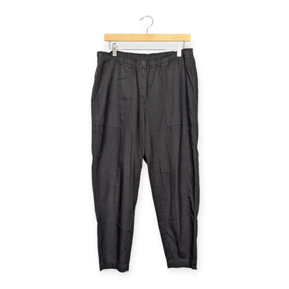Eileen Fisher Ankle Pants M Black Organic Cotton Twill Pull On Minimalist